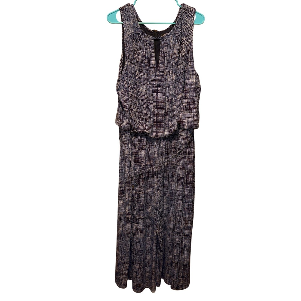 ROZ & ALI Jumpsuit 3X Blue White Abstract Popover Wide Leg Keyhole Sleeveless